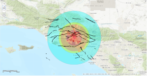 An image of a web map depicting the 1997 Northridge Earthquake.